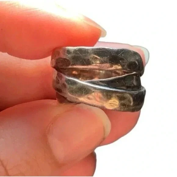 Vintage Sterling Silver 925 Criss Cross Twist Ring Mexico Size 7 Hammered Boho - Picture 6 of 6